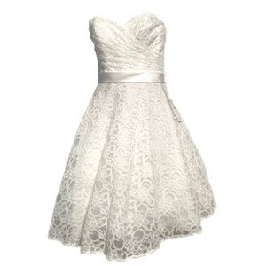 Mori Lee white lace strapless prom/wedding dress